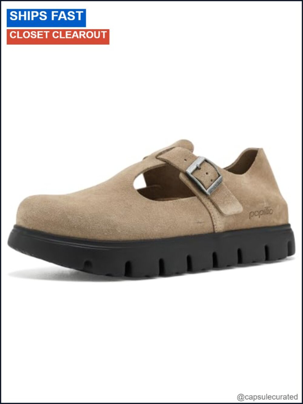 Suede Mary Jane T-Strap Platform Clogs Buckle Shoes Casual